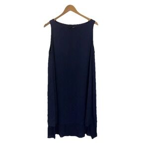 Eileen Fisher 100% Silk Navy Blue Tank Dress Size M Minimalist Classic Capsule